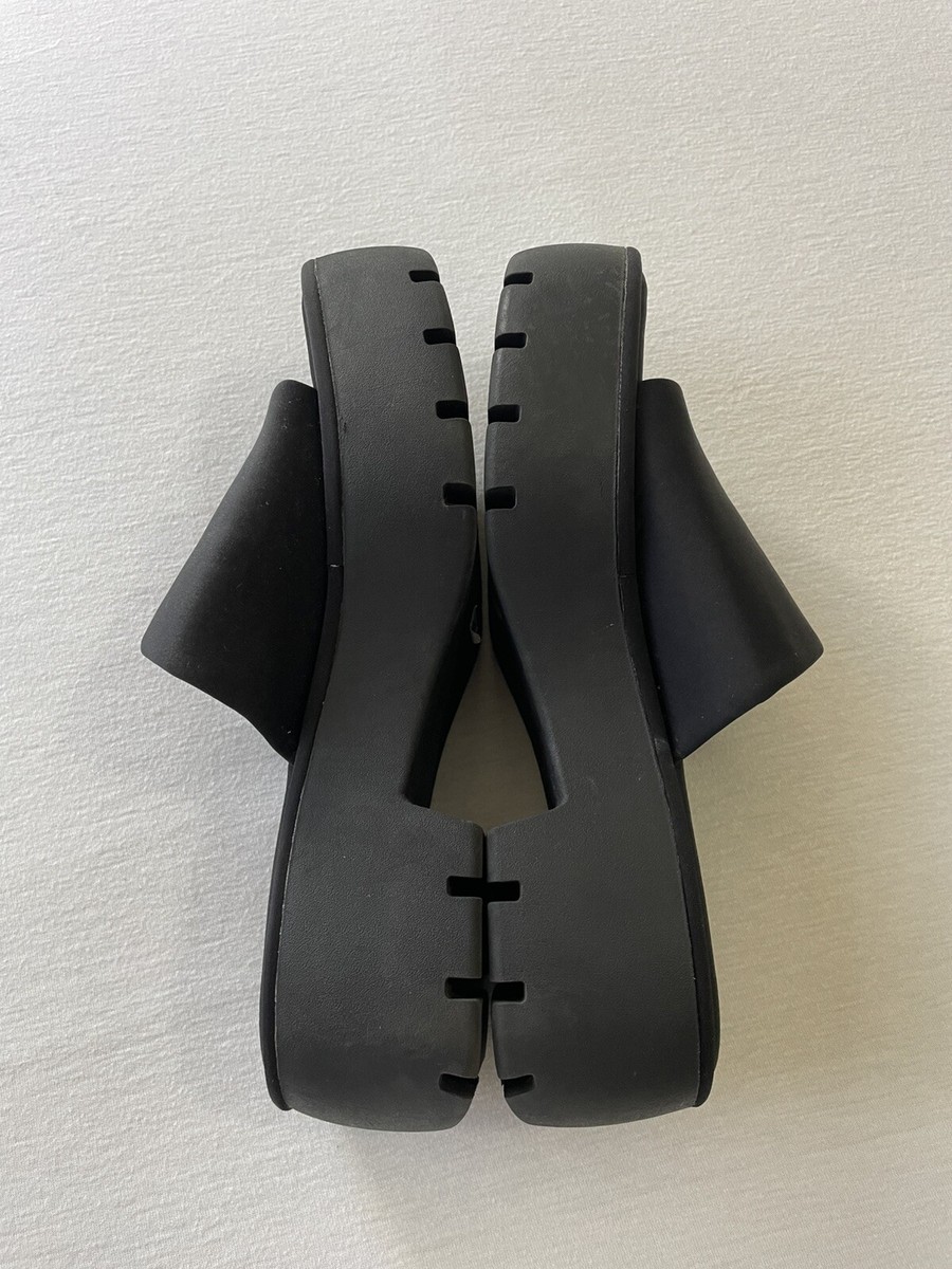 ZARA Women Chunky Lug Sole Neoprene Slides Sandals 90s Black SIZE