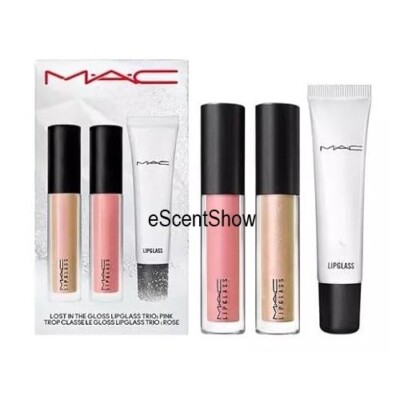 MAC LOST IN GLOSS LIPGLASS TRIO: PINK GLEAM ON MELT MY HEART CLEAR KIT F/S NIB