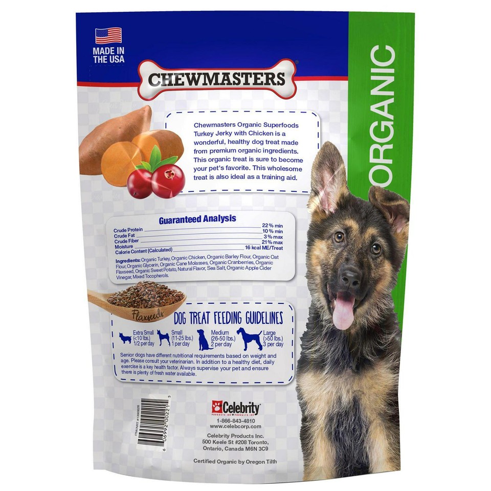 Chewmasters Organic Superfoods Turkey Jerky Dog Treats with Chicken, 32