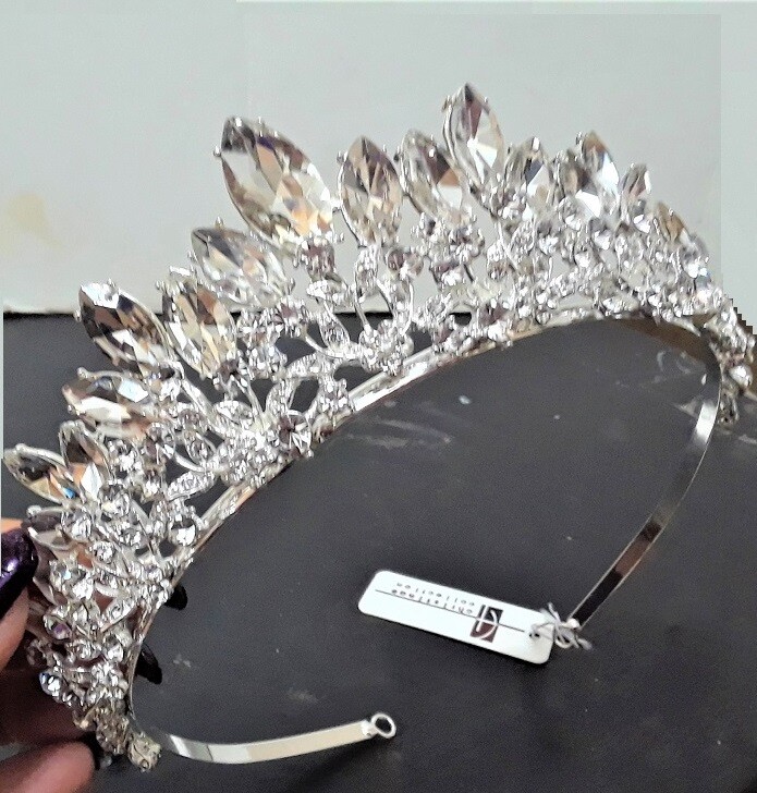 Silver Clear Crystal Tiara Wedding Bridal Crown Headband  display picture 3