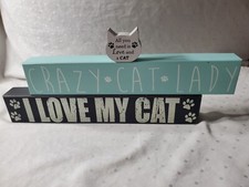 Set Of 3 Wood Box Signs For Cat Lovers