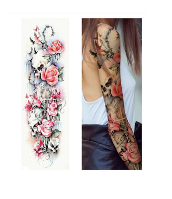 Temporares Tattoo Big Size Wasserdicht Arm Bein Schadel Totenkopf Skull Flower Ebay