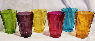 PASABAHCE SET OF 6 ''CASABLANCA '' PANELED TUMBLERS GRT COND DIFF COLORS!!