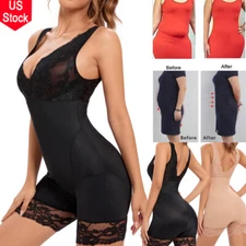 Women's Lace Slimming Thigh Body Shaper V Neck Tummy Control Shapewear Bodysuit