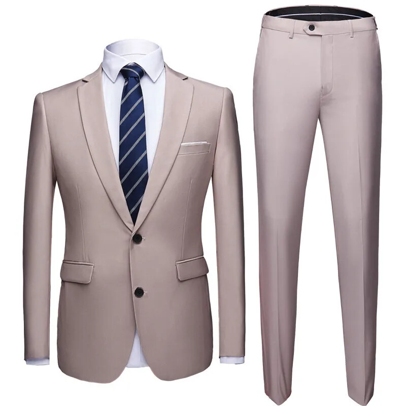 Jacket Pants 2 Pieces Set Men's Dress Wedding Groom Suit Coat Blazers