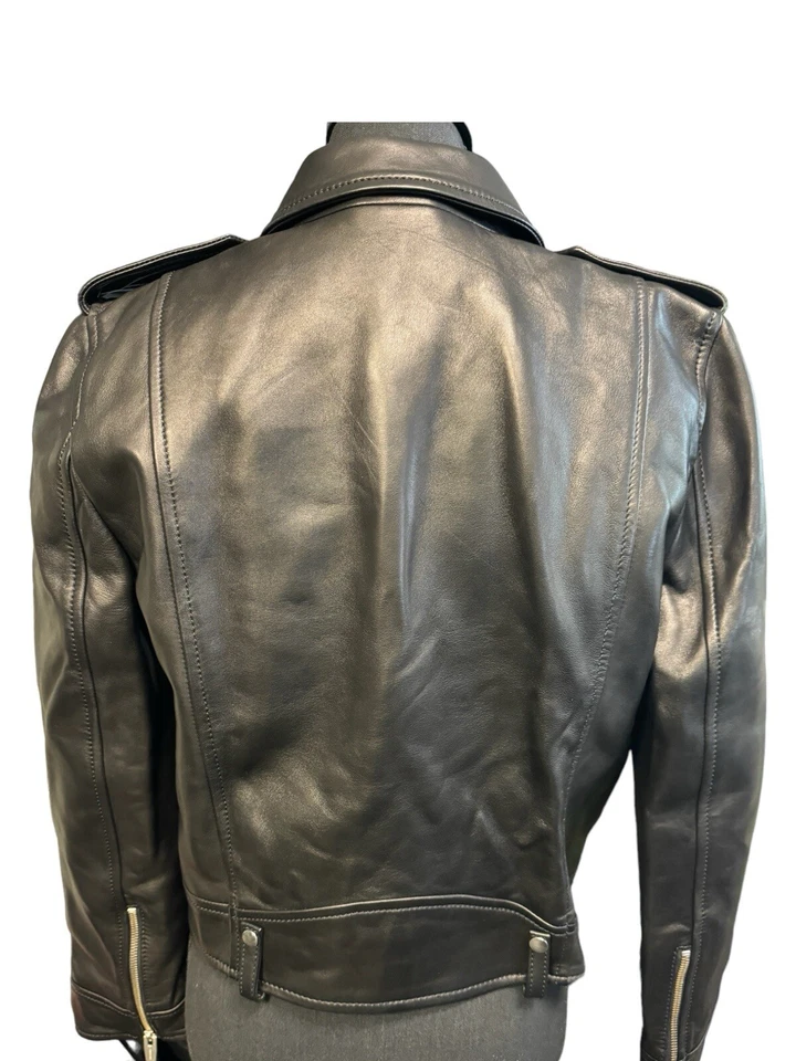 Chaqueta de motociclista The Kooples de cuero de cordero negra para mujer talla 3 nueva con etiquetas Foto 2 de 4