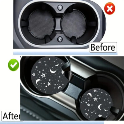 2 Stück Auto Getränkehalter Untersetzer, Saugfähig Spaß Sterne und Mond Design Gummi NEU