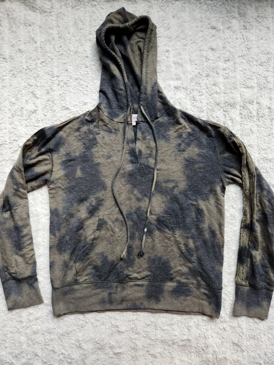 Knox Rose Muted Green Black Tie Dye Pullover Hoodie Hooded Sweatshirt SMALL  EUC