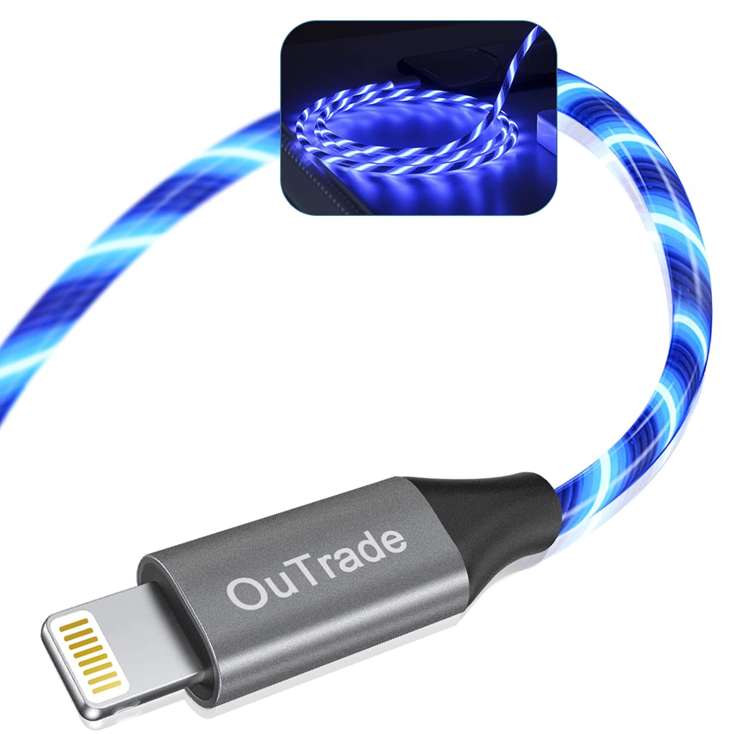 LED Iphone Charger Cord Light up Lightning Cable | Mfi Certified Apple Charge...-image