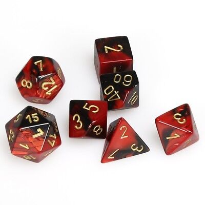 7 DIE SET Black-Red with Gold D20 D10 D4.. CHESSEX GEMINI DICE