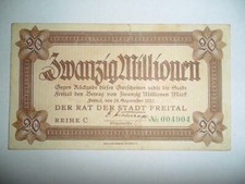 BANCONOTA ANTICA 20 MILLIONEN REICHSMARK GERMANIA 1923 SPL *