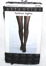 Attention Black Patterned Control Top Fashion Tights 1 Pair - Pick Your Size
