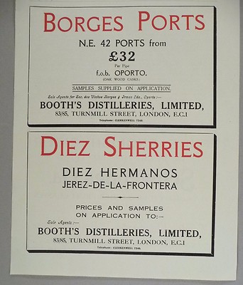 Booth's Distilleries PRINT AD - 1928 ~~ Borges Port Wine & Diez Sherry