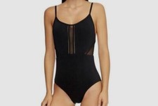  220 Jets Womens Black Solid Scoop Neck One Piece Swimsuit Swimwear AUS 14 US 10