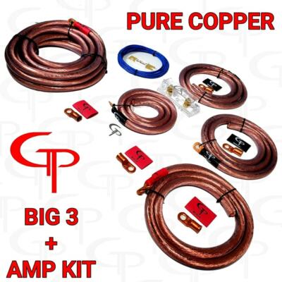 1/0 Big 3 Upgrade + Amp Wiring install kit OFC GP Car Audio Clear Jacket