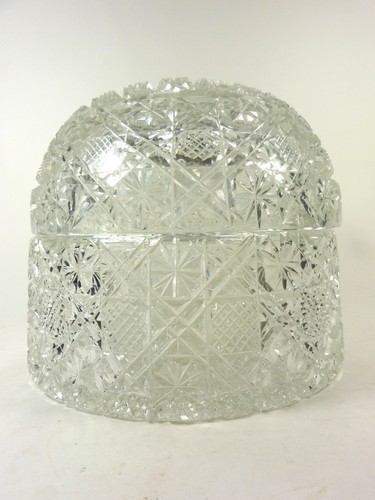 Cut Crystal Biscuit Jar Dome Lid Daisies and Hash Marks Design - Picture 2 of 7