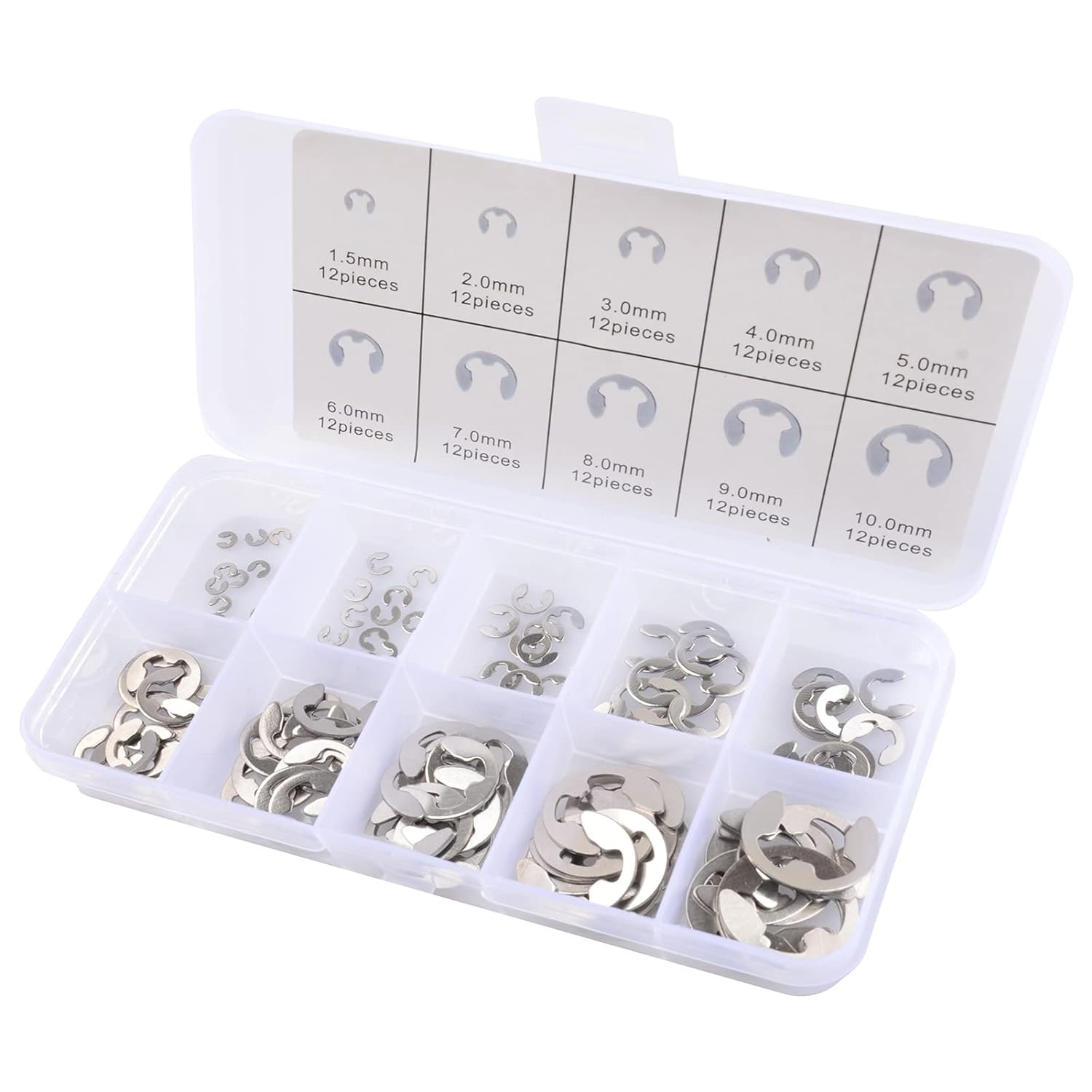 304 Stainless Steel E Clip Assortment Kit E-Clip External Retaining Ring Asso...
