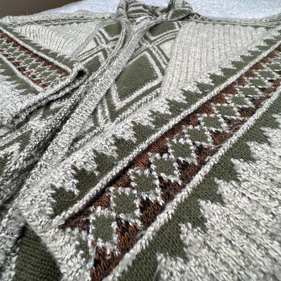 Cárdigan suéter tribal Lucky Brand Southwestern beige verde para mujer grande Foto 4 de 4