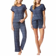 Lucky Brand Women's Size:XXLARGE 3 Piece Top, Short Pant Pajama Set BLUE IKAT