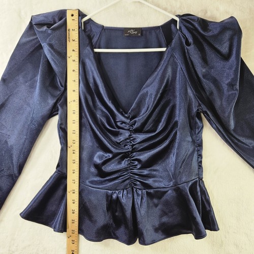Milk Honey Top Bluse Damen Gr. L Large Blau Langarm 100% Polyester V-Ausschnitt - Bild 4 von 11