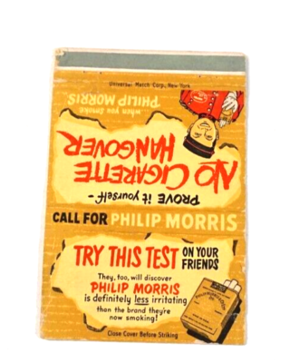 Matchbook Philip Morris No Cigarette Hangover Try This Test On Your Friends 