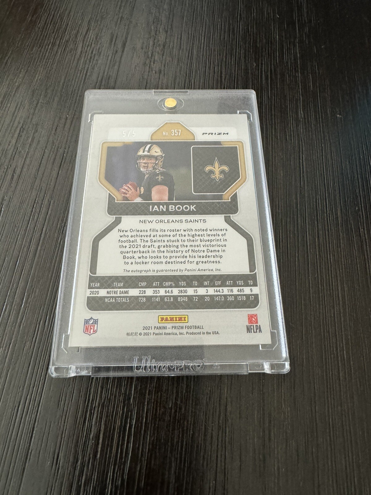 IAN BOOK 2021 PANINI PRIZM GOLD VINYL ROOKIE RC AUTO 5/5 NFL NCAAF NOTRE DAME view 2