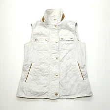 Talenti Women's White Quilted Vest 42 S/M Gold Accents Pockets