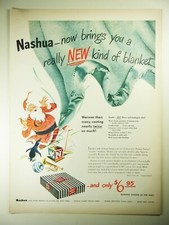 Vintage 1947 NASHUA BLANKETS Lg Magazine Print Ad: SANTA CLAUS CHRISTMAS
