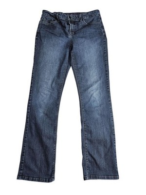 NYDJ Straight Jeans Womens 12 Blue Lift Tuck Mid Rise Stretch Rhinestone USA