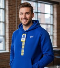 NEW Reebok Men's Warm Fleece Blue Pullover Sport Hoodie Size M Sweatshirt NWOT