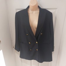  Marks & Spencer Navy Double Breasted Wool oversized Boyfriend Blazer uk 18p