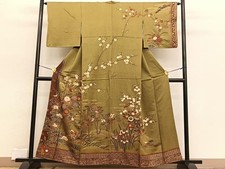 Japanese Kimono Visiting Embroidery Black White Flower Butterfly G Pure Silk