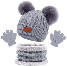 3-Piece Set Kids Winter Beanie Hat Scarf  Gloves Set Warm Children. Kids Gift