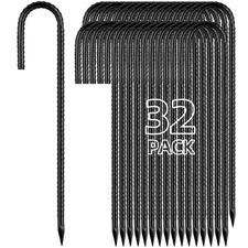 12 Inch Rebar Stakes J Hook Ground Stakes 32-Pack Heavy Duty Galvanized Chain...