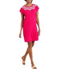 Talbots Embroidered Shift Dress Size M Pink White Cut Out Resortwear Summer