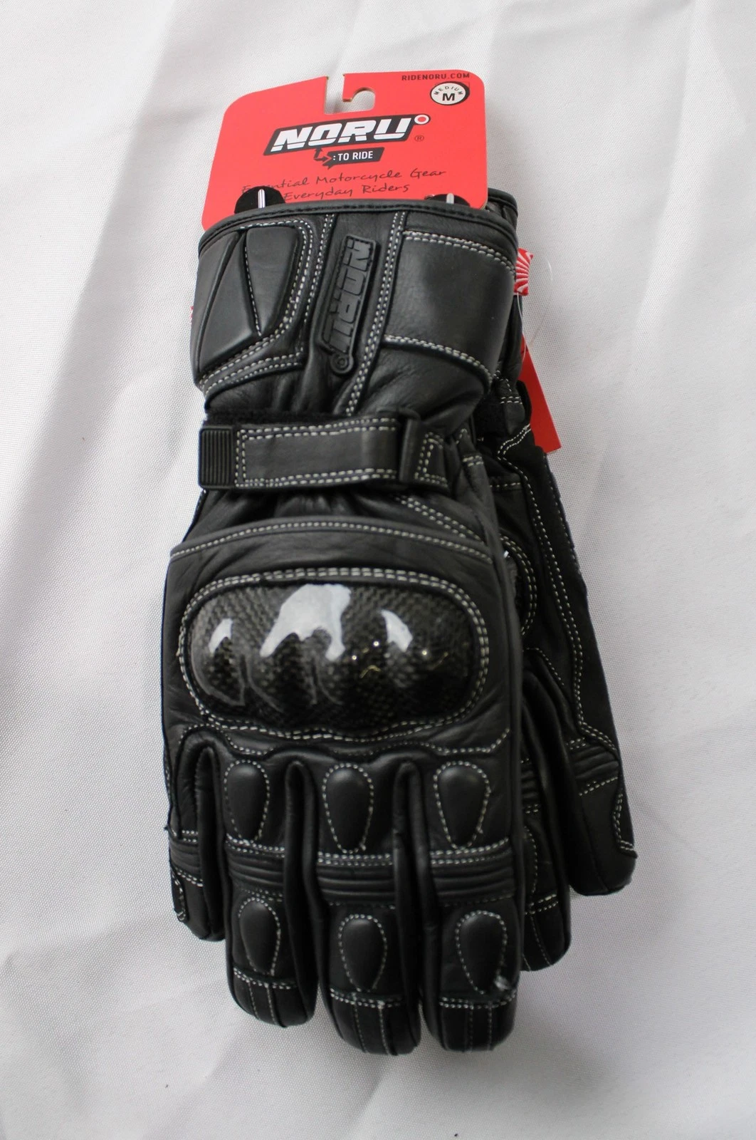 Noru Men's Kabon Armored Waterproof Leather Riding Gloves LB3 Black Medium