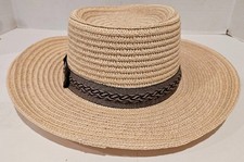 Scala Dorfman Pacific Wide Brim Hat Straw w/Dark Band Handmade Sz Med EUC