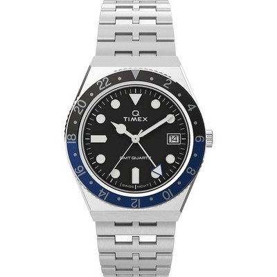 Mens Wristwatch TIMEX Q DIVER GMT TW2V38100 Stainless Steel Black