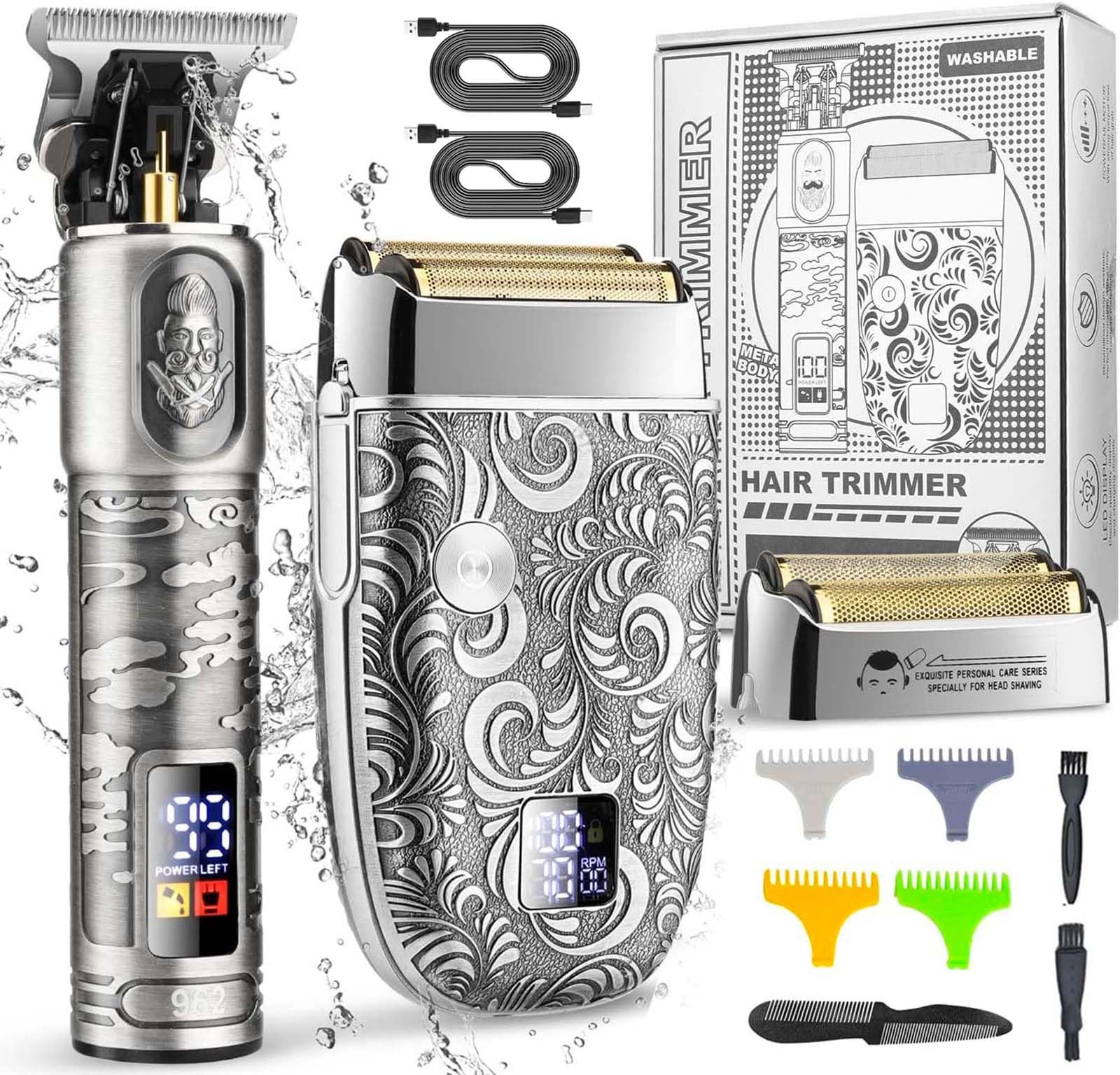 Men's Electric Foil Shaver with LED Display & Trimmer for Smooth Shaving