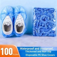 100PC Disposable Shoe Cover Blue Anti Slip Plastic  Overshoes Boot Safety UK