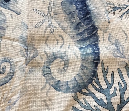 "Funda de almohada costera para el hogar azul caballitos de mar peces coral vida marina ~ 18x18"" nueva sin etiquetas" - Imagen 5 de 10