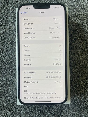 Apple iPhone 14 Plus - 128GB - Midnight (Unlocked) - 84% Battery Health - Afbeelding 8 van 8