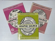 3 Graphic Source Clip Art Books 1989 Borders, Frames, Circles, Ovals, Floral
