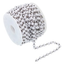 5m/16 Feet Faux Pearl Beading Chain, 4mm Brass Chain Link Style 1, Dark Silver