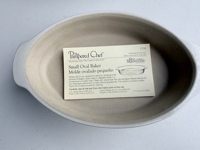 Two Pampered Chef Glazed Stoneware New Traditions Ivory Small Oval Casserole