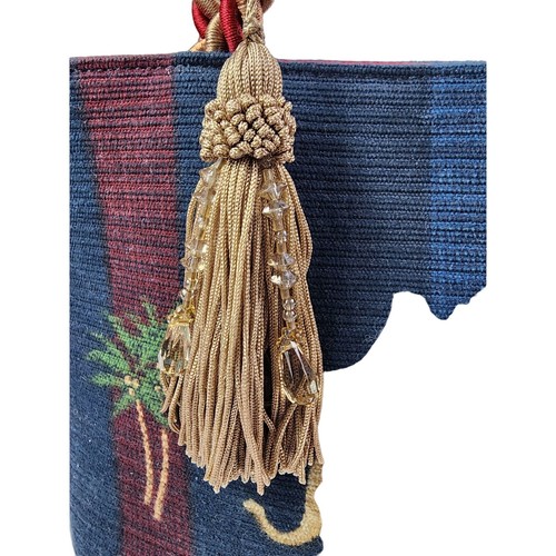 New Vintage Sana Tapestry Tote Bag India Elephant Beaded Tassel Made in USA - Bild 3 von 7