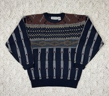 Vintage 90s Sz Medium Mens Method Brand Acrylic Abstract Knit Sweater Multicolor