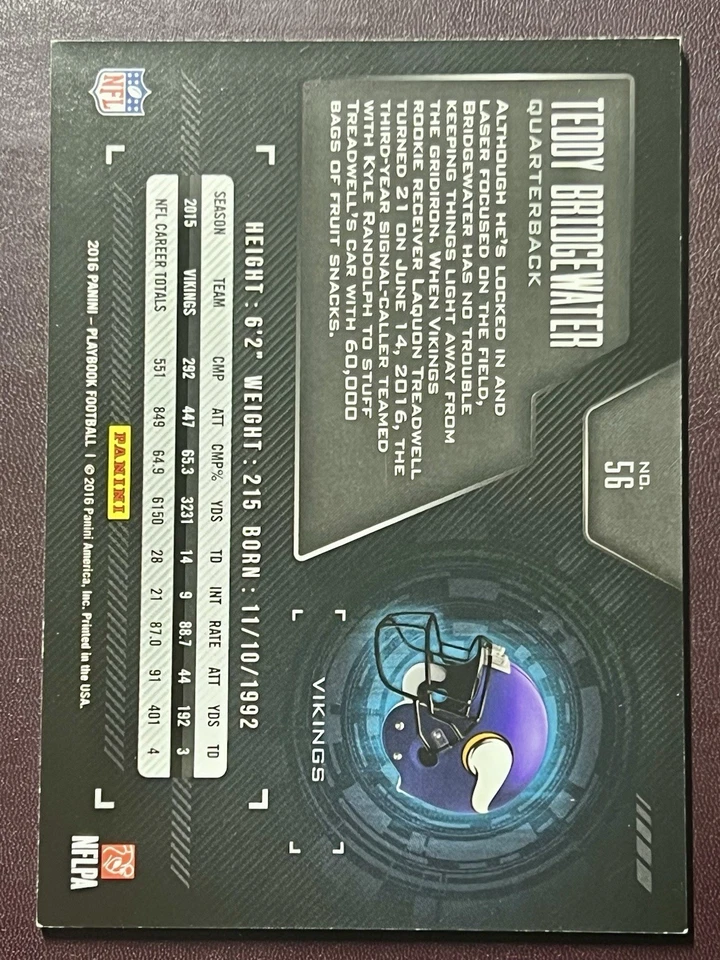 2016 Panini Playbook Teddy Bridgewater #56 /199 Minnesota Vikings - Image 2 of 2