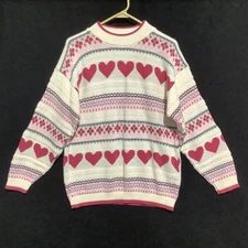 Vintage Spunky Knit Sweater Hearts Valentine Grandma Core Made In USA Sz XL**