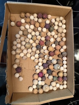Antique Vintage Clay Marbles Group of 165 Various Sizes And Colors